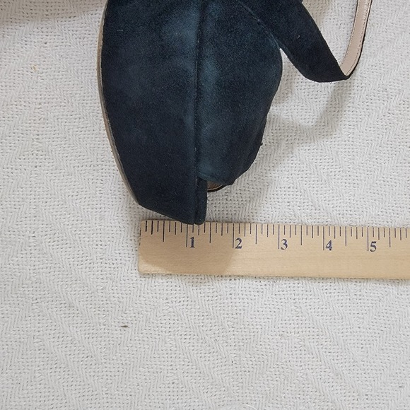 L.K. Bennett Rea Peep Toe Black Suede High Wedge Sandals Nude Lace Size 40 US 10 - Picture 15 of 15